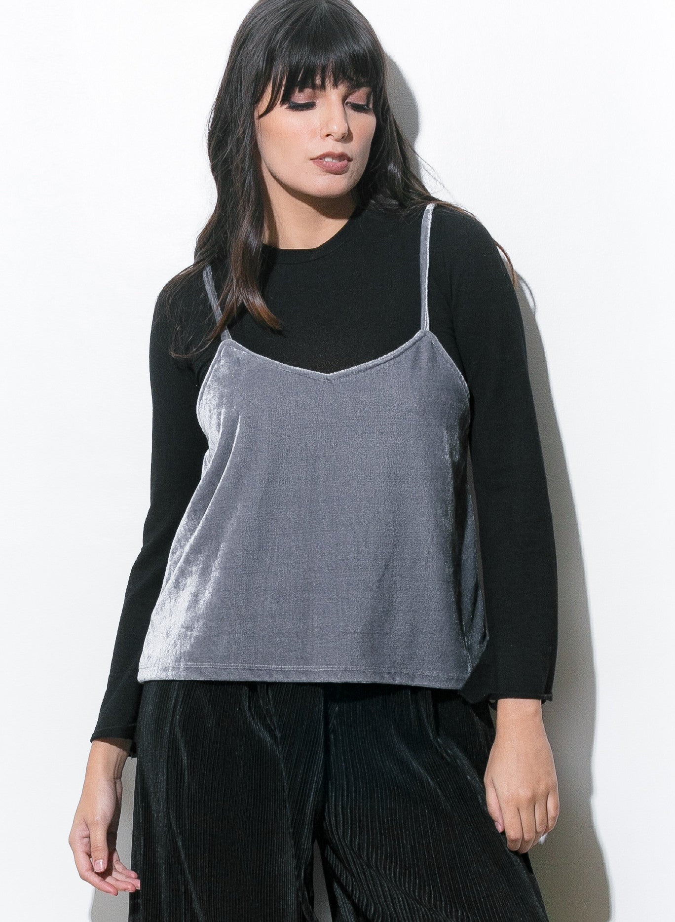 COPPER - metallic silver velvet tank top