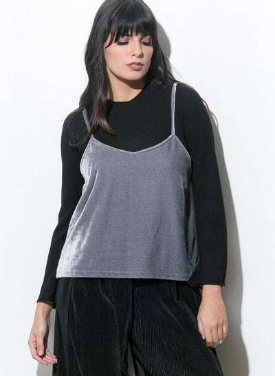 COPPER - metallic silver velvet tank top