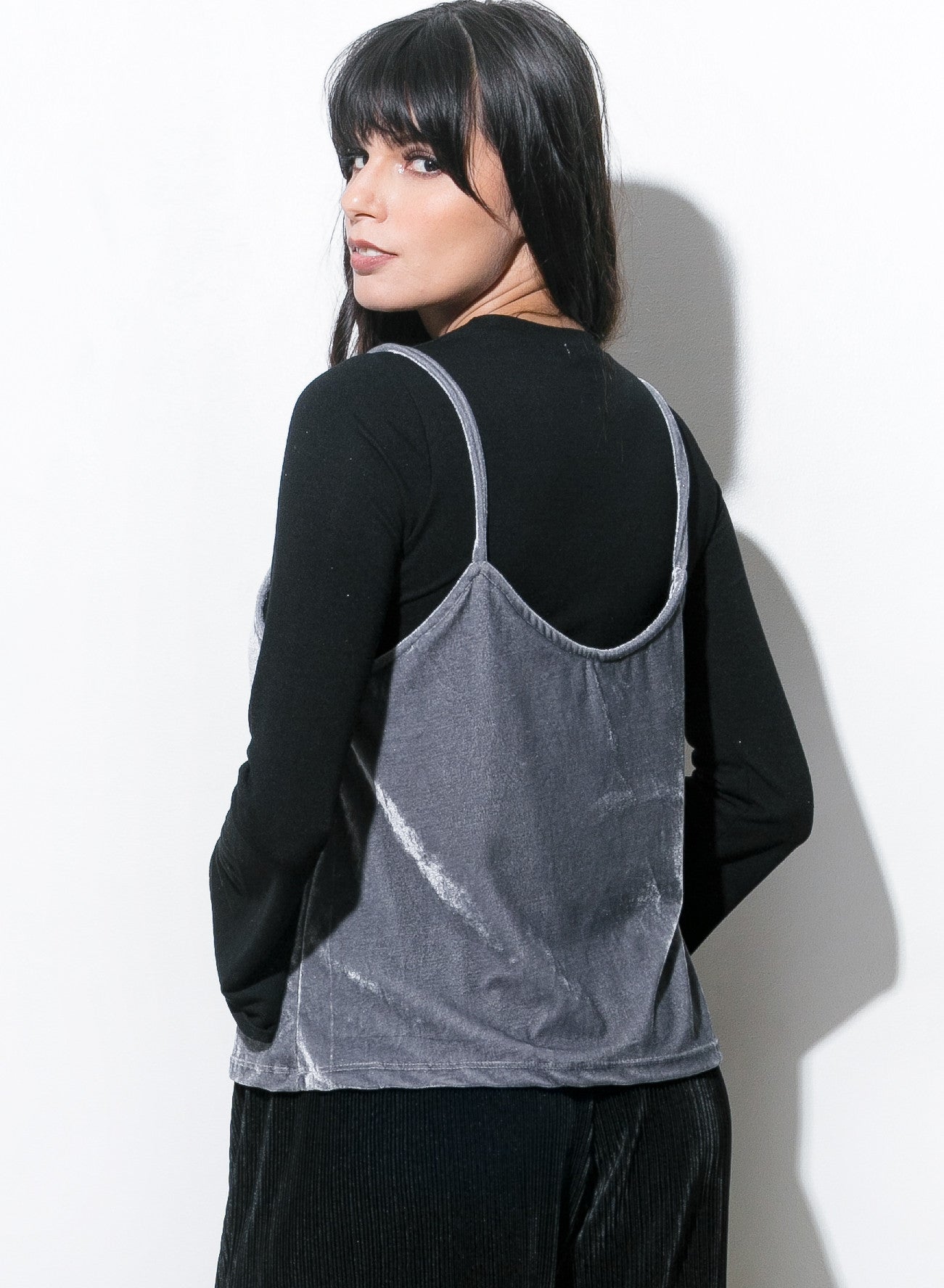 COPPER - metallic silver velvet tank top