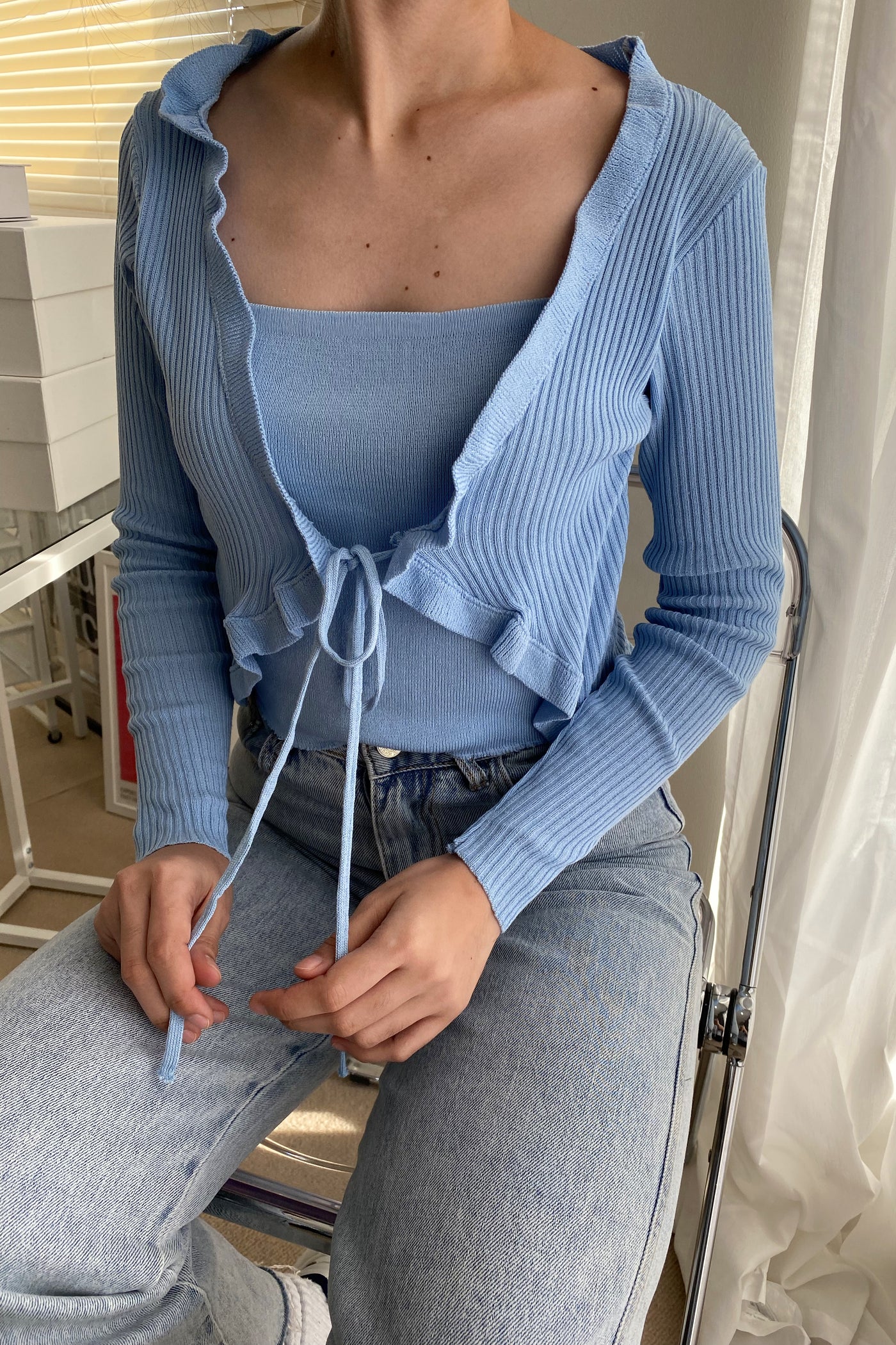 All My Love Ruffle Trim Layered Cardigan - Powder Blue