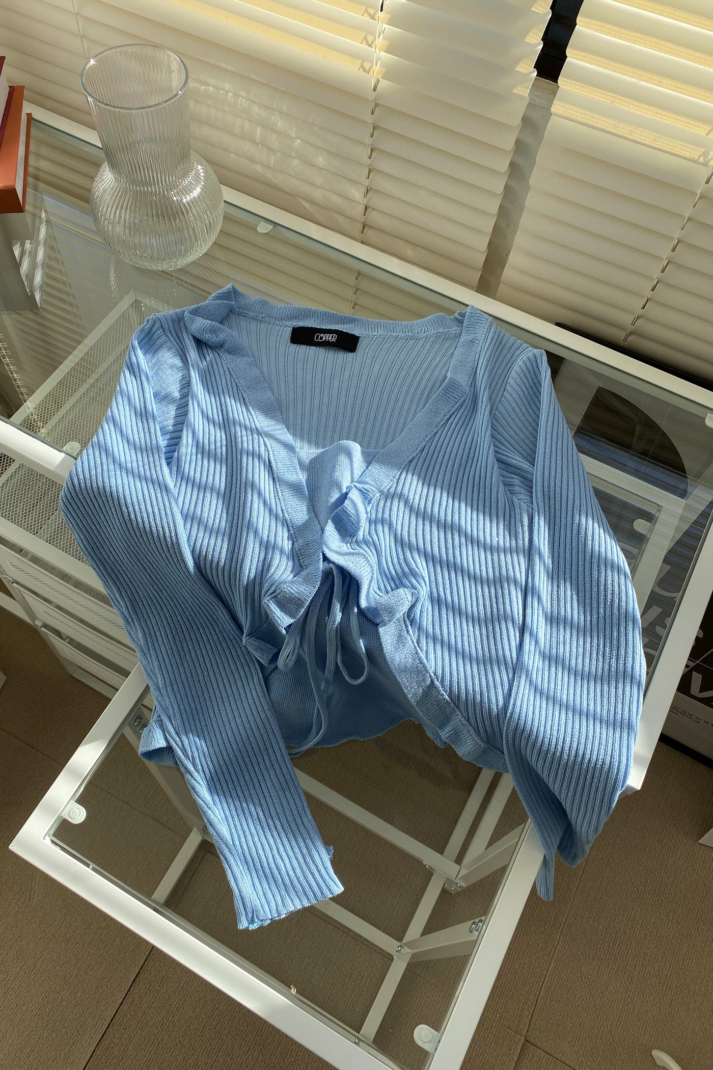 All My Love Ruffle Trim Layered Cardigan - Powder Blue
