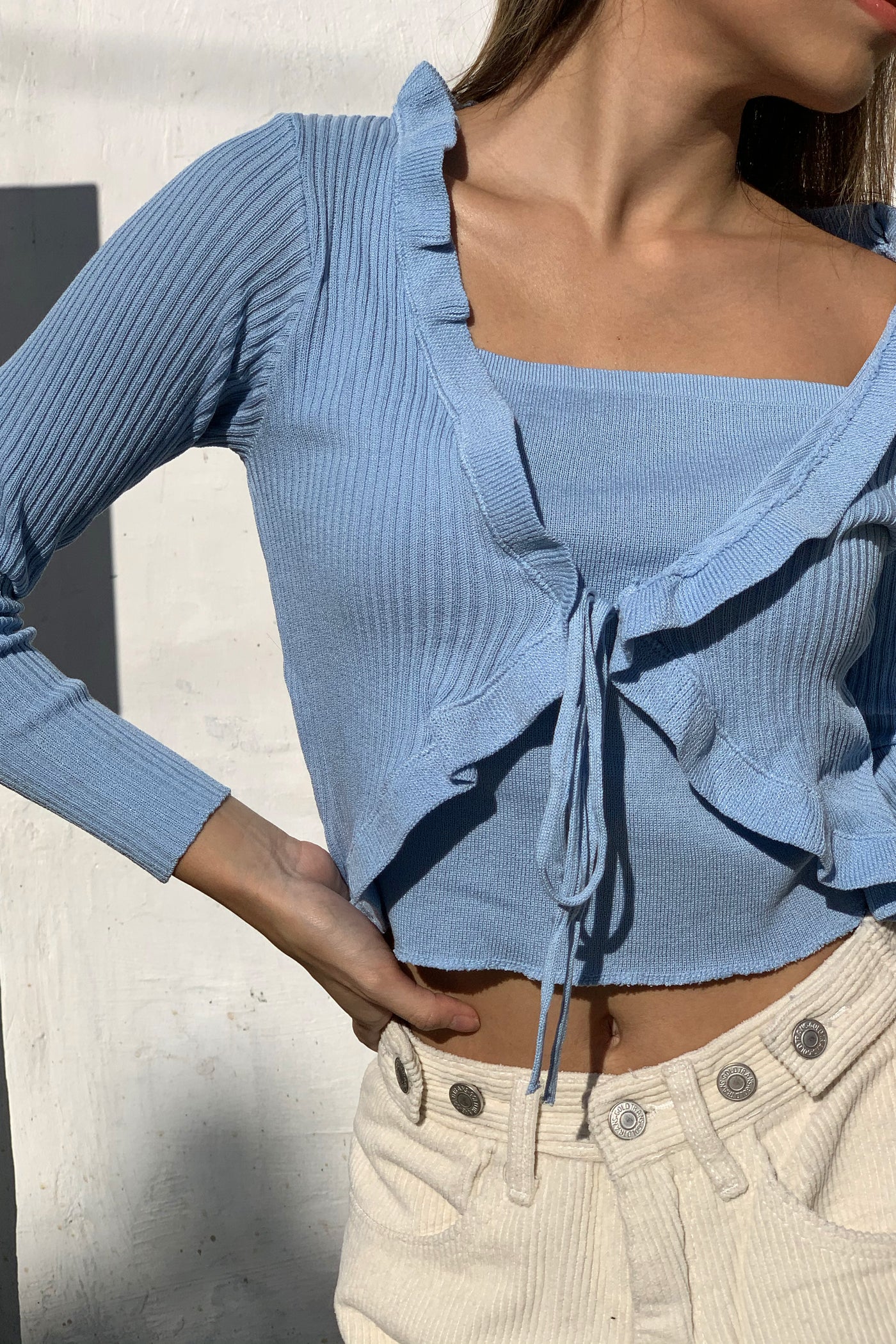 All My Love Ruffle Trim Layered Cardigan - Powder Blue