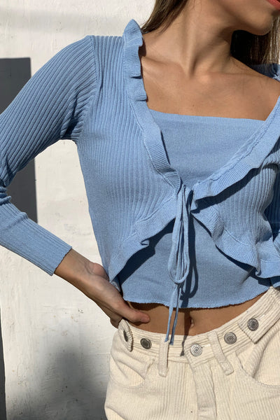 All My Love Ruffle Trim Layered Cardigan - Powder Blue