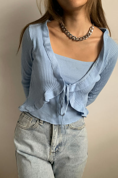 All My Love Ruffle Trim Layered Cardigan - Powder Blue