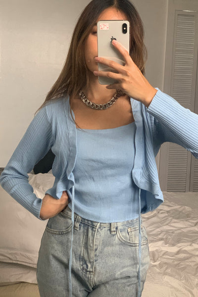 All My Love Ruffle Trim Layered Cardigan - Powder Blue