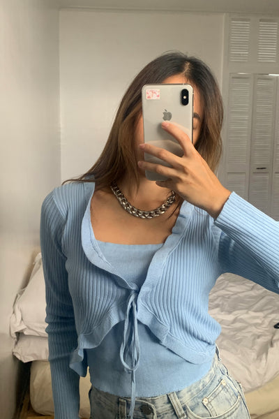 All My Love Ruffle Trim Layered Cardigan - Powder Blue