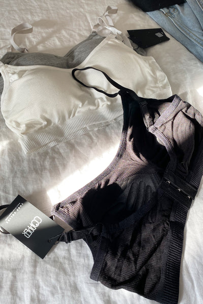COPPER - ribbed bralette in black, white and gray