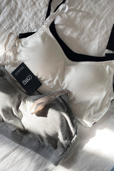 COPPER - ribbed bralette in black, white and gray