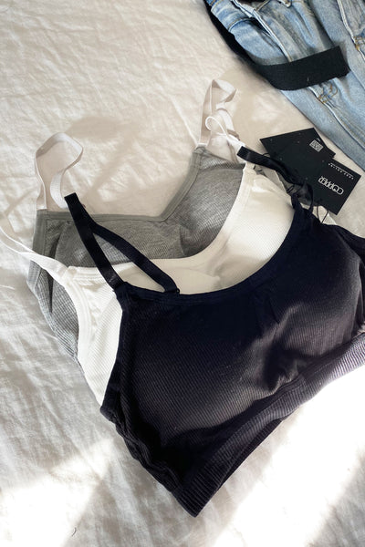 COPPER - ribbed bralette in black, white and gray