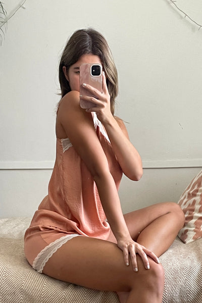 Be Mine Lace Trimmed Camisole and Shorts Set - Coral
