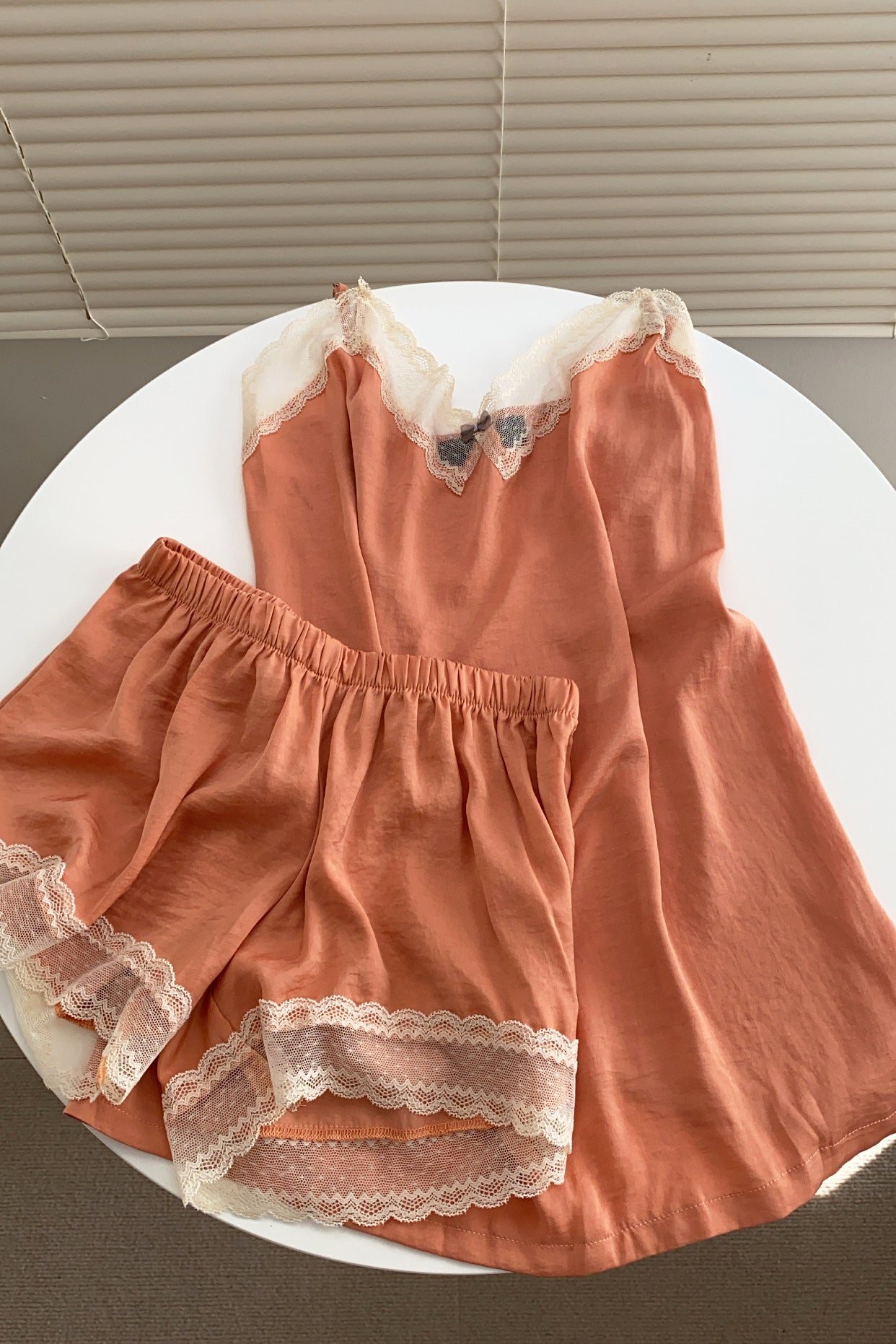 Be Mine Lace Trimmed Camisole and Shorts Set - Coral