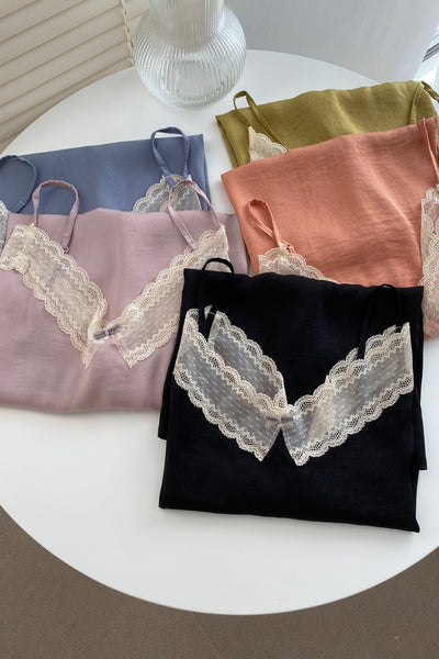 Be Mine Lace Trimmed Camisole and Shorts Set - Coral