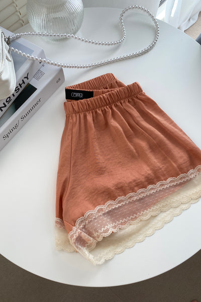 Be Mine Lace Trimmed Camisole and Shorts Set - Coral