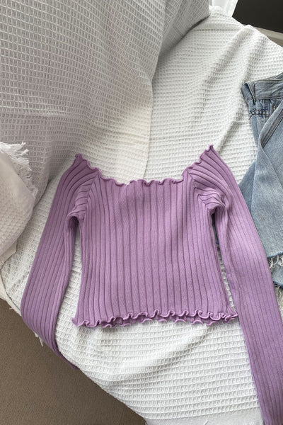 Crush On You Basic Ribbed Bardot Top -  Wisteria