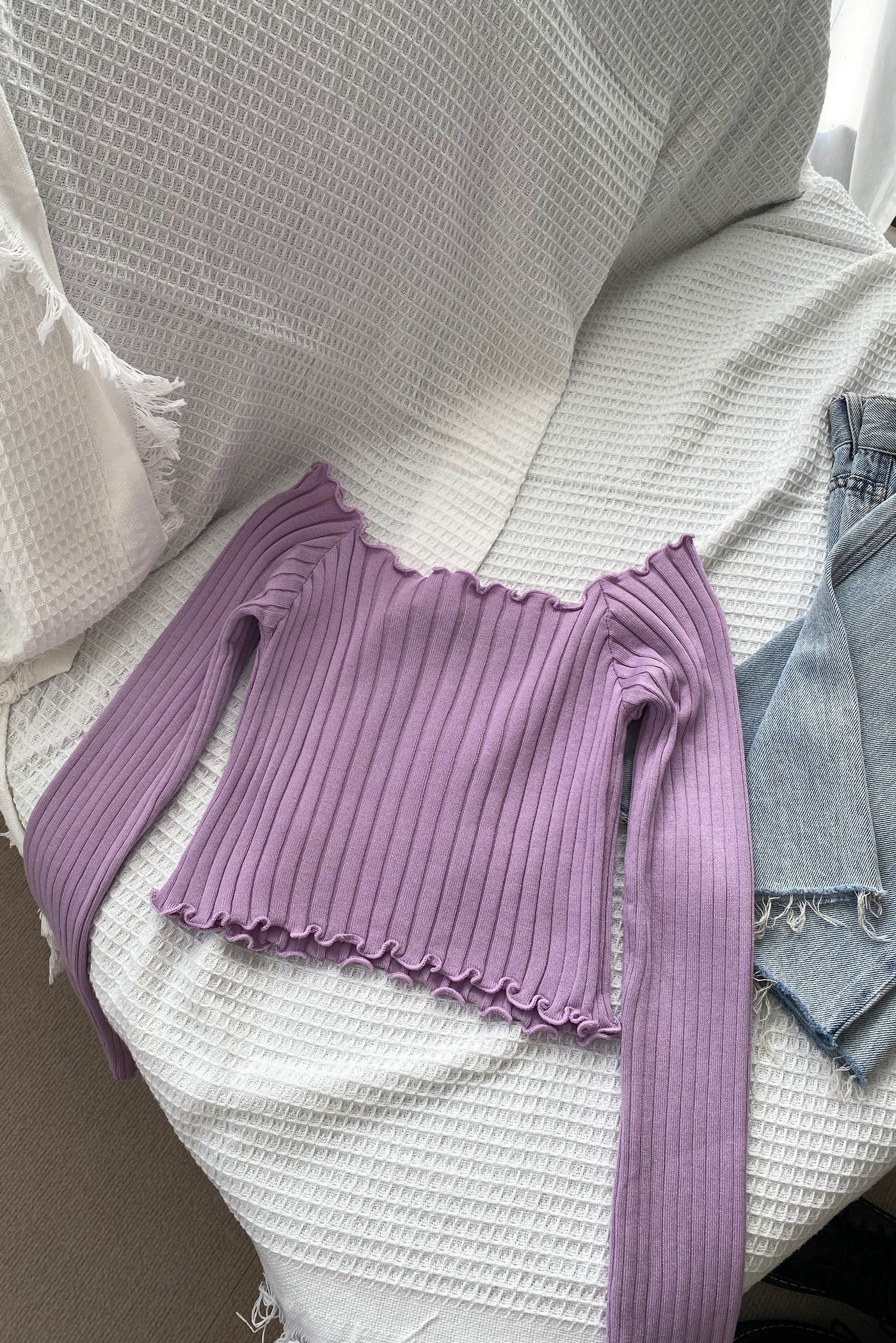 Crush On You Basic Ribbed Bardot Top -  Wisteria