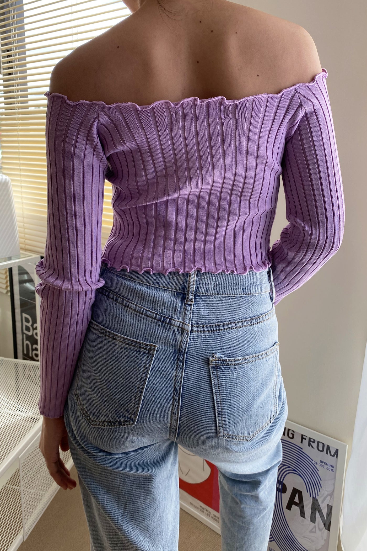 Crush On You Basic Ribbed Bardot Top -  Wisteria