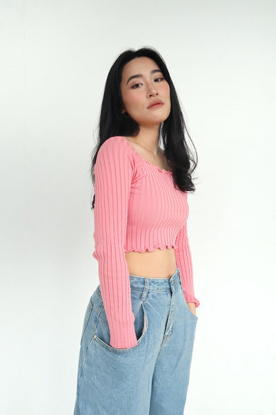 Crush On You Basic Ribbed Bardot Top -  Cotton Candy