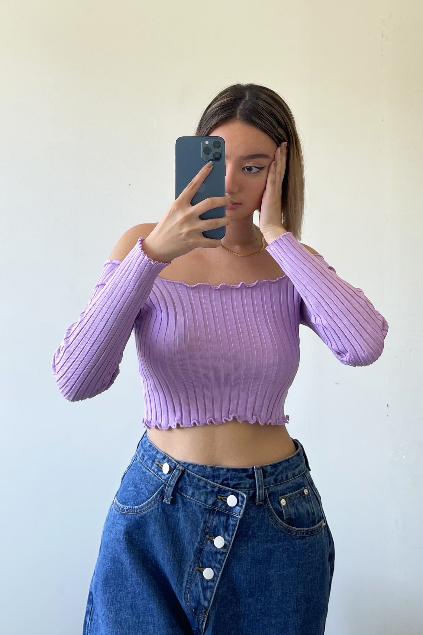 Crush On You Basic Ribbed Bardot Top -  Wisteria