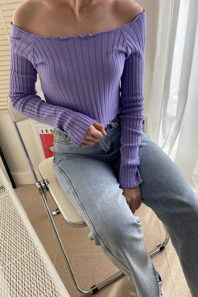 Crush On You Basic Ribbed Bardot Top -  Lilac