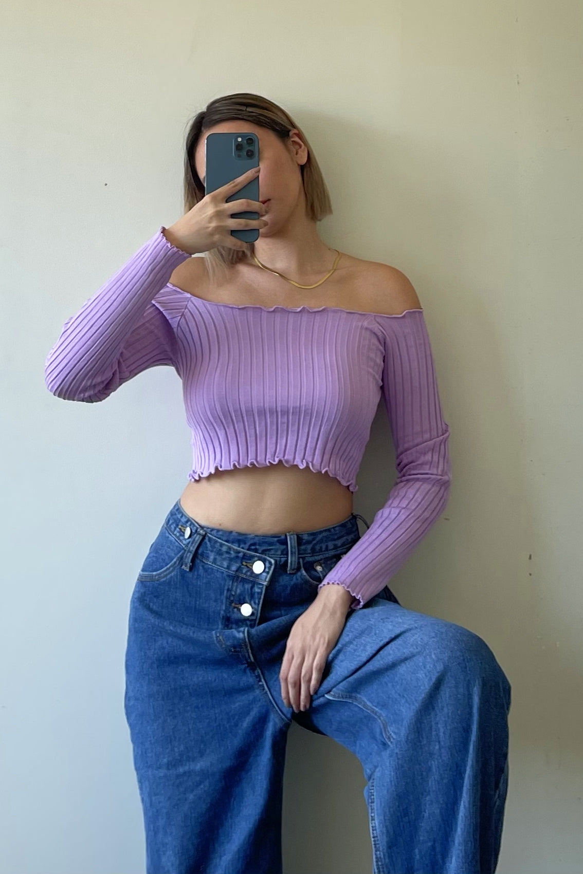 Crush On You Basic Ribbed Bardot Top -  Wisteria