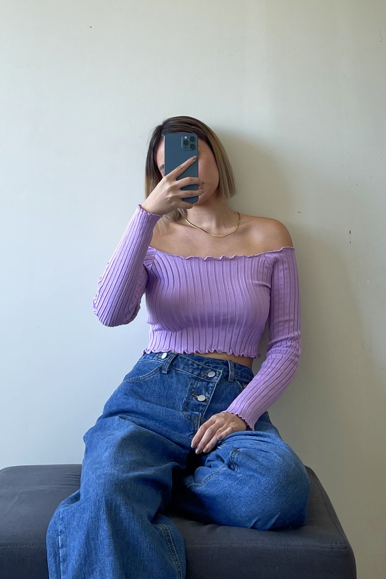 Crush On You Basic Ribbed Bardot Top -  Wisteria