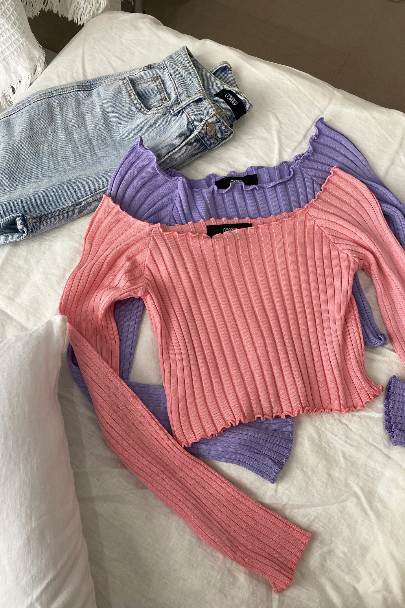 Crush On You Basic Ribbed Bardot Top -  Cotton Candy