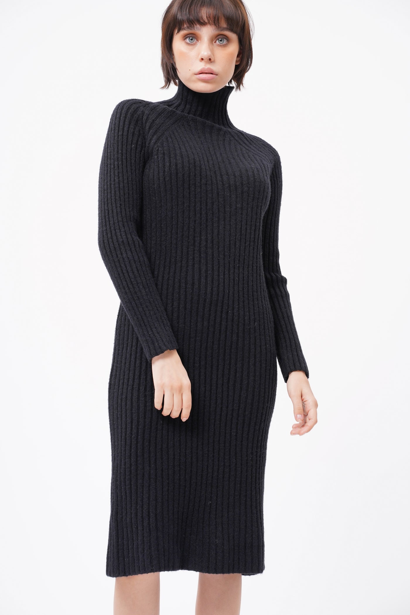 Spoke Too Soon High Neck Knit Dress - Black