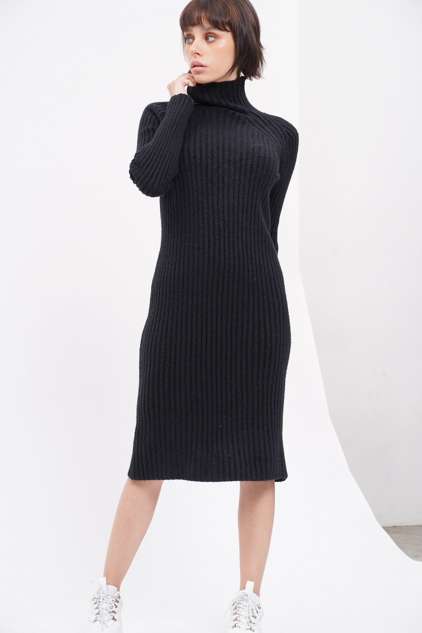 Spoke Too Soon High Neck Knit Dress - Black