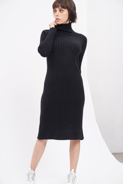 Spoke Too Soon High Neck Knit Dress - Black