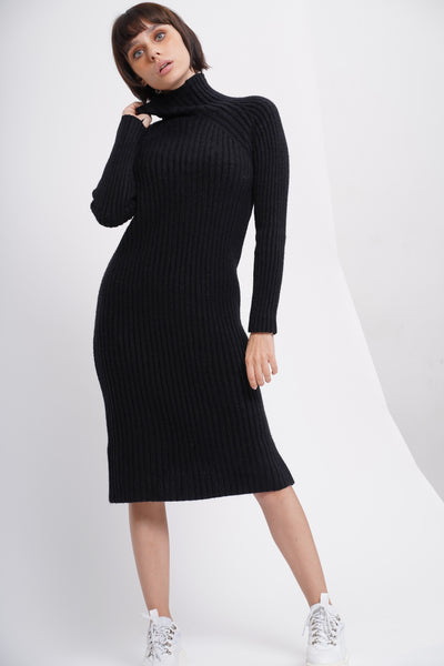Spoke Too Soon High Neck Knit Dress - Black