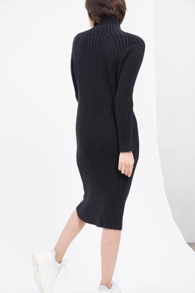 Spoke Too Soon High Neck Knit Dress - Black