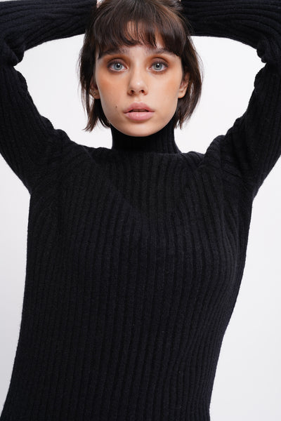 Spoke Too Soon High Neck Knit Dress - Black