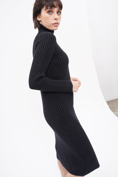 Spoke Too Soon High Neck Knit Dress - Black