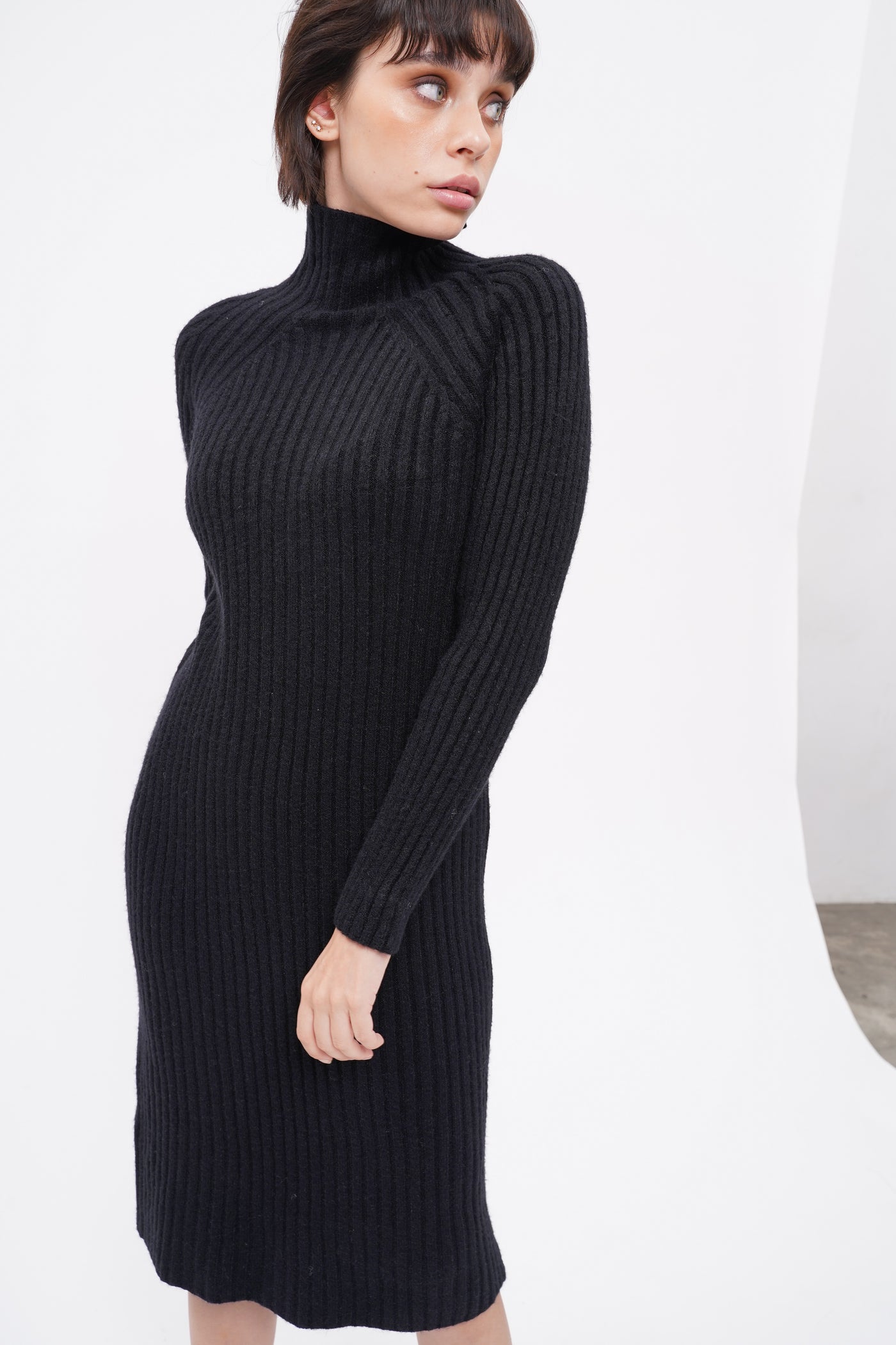 Spoke Too Soon High Neck Knit Dress - Black