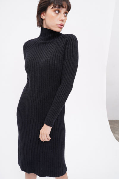 Spoke Too Soon High Neck Knit Dress - Black
