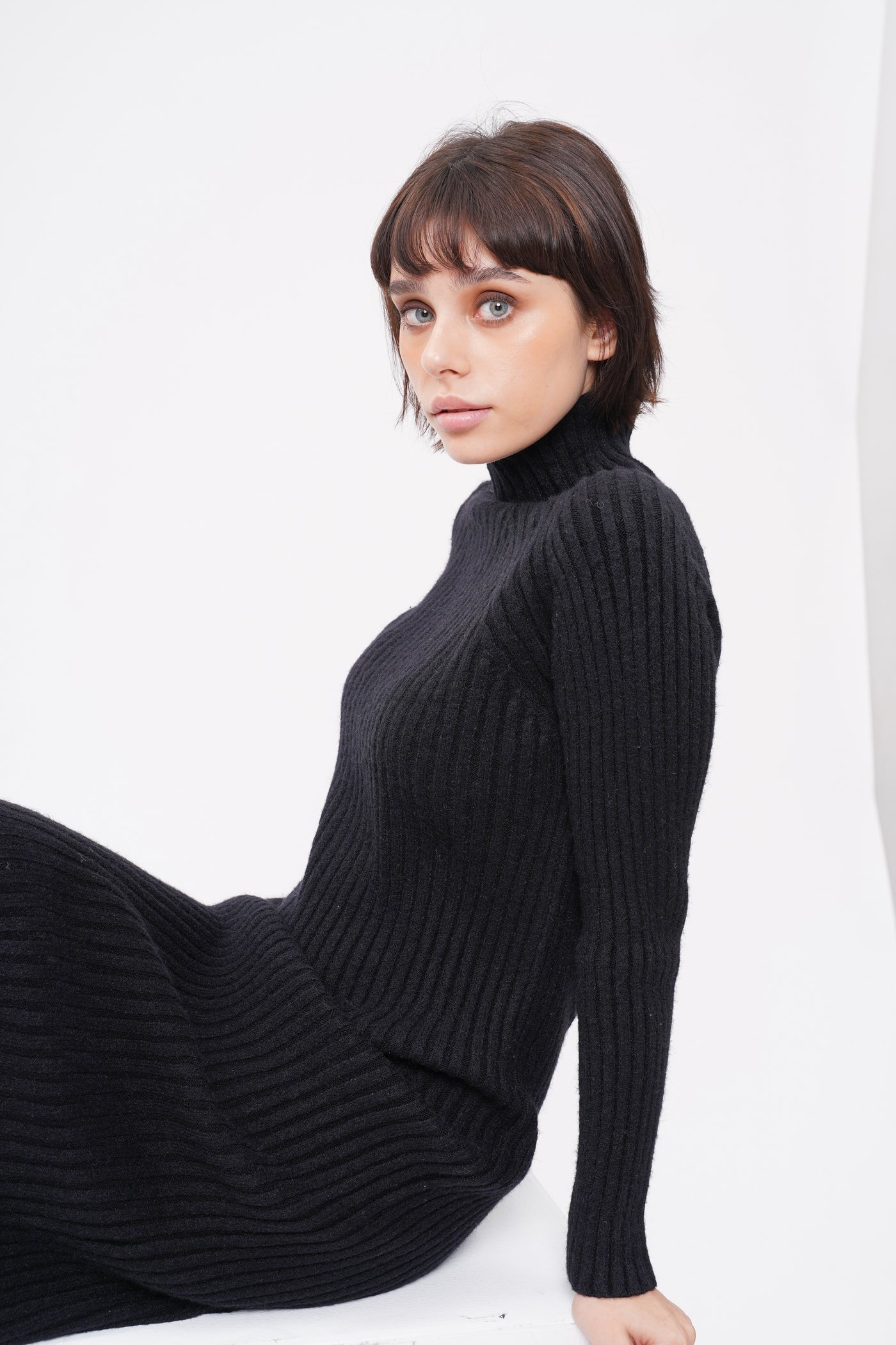 Spoke Too Soon High Neck Knit Dress - Black