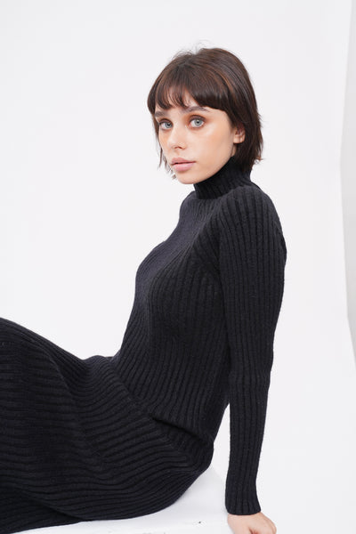 Spoke Too Soon High Neck Knit Dress - Black