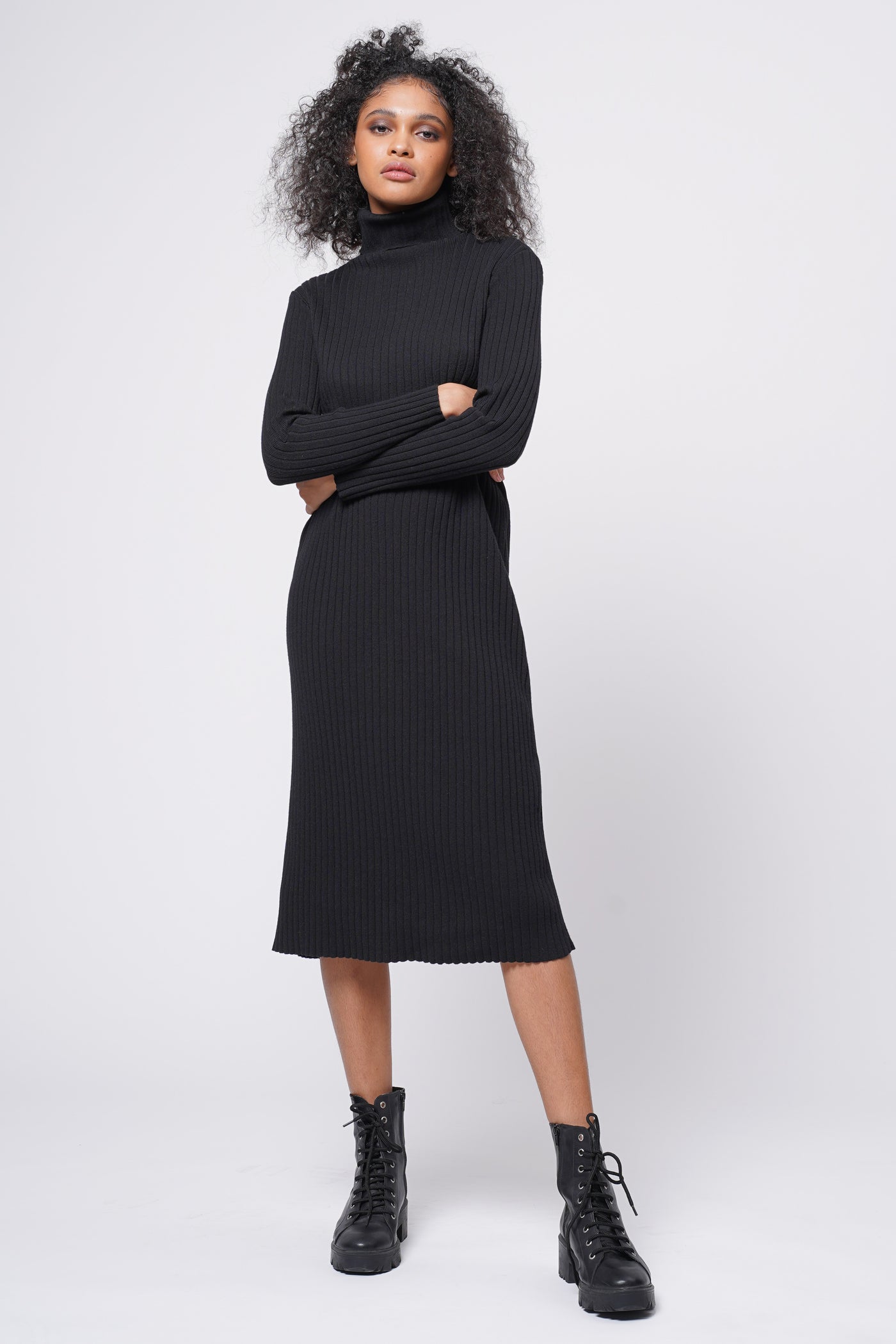 Hard To Forget Knit Turtleneck Dress - Black