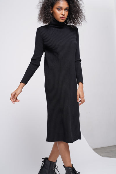 Hard To Forget Knit Turtleneck Dress - Black