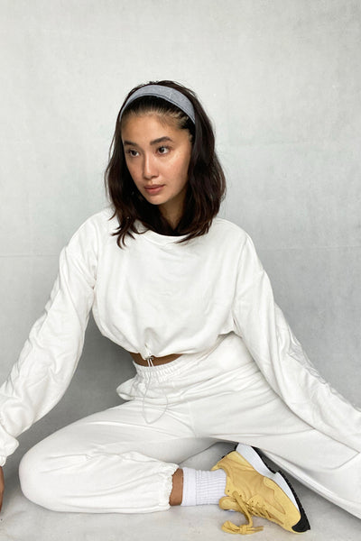 [EVERYDAY] Daily Basis Draw Cord Cropped Sweatshirt - Bone