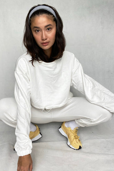 [EVERYDAY] Daily Basis Draw Cord Cropped Sweatshirt - Bone