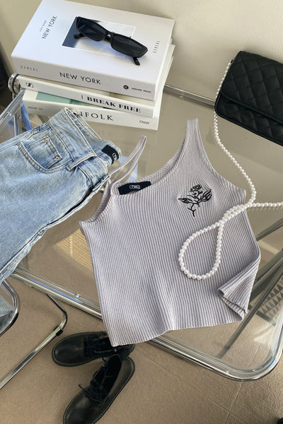 First Crush One Shoulder Tank Top - Gray