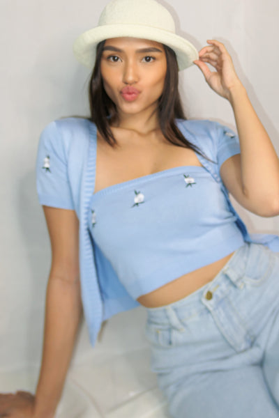 Forget Me Not Knit Cardi and Tube Top Set - Powder Blue