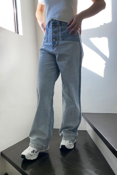 [GOOD JEANS] Off The Blocks Two-Tone Baggy Jeans - Classic Wash