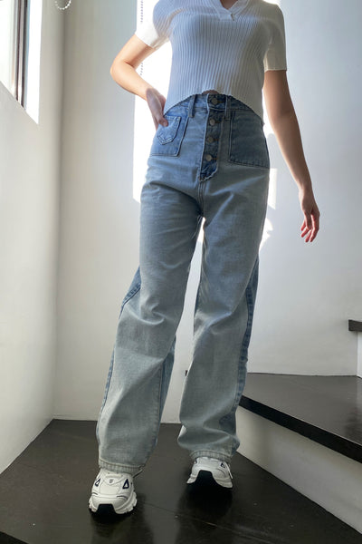 [GOOD JEANS] Off The Blocks Two-Tone Baggy Jeans - Classic Wash