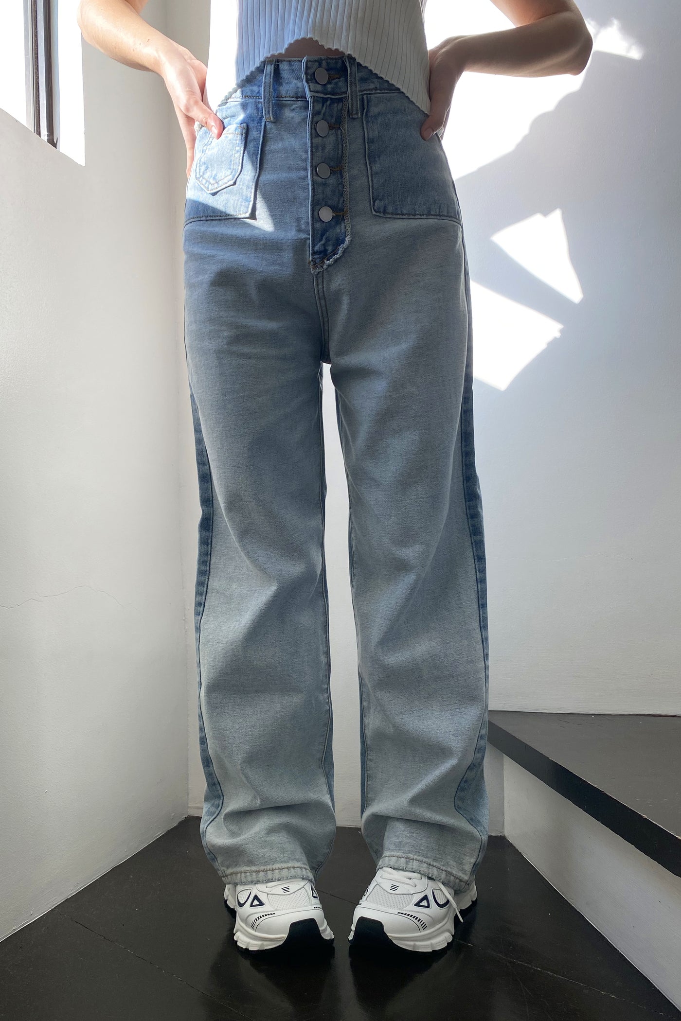 [GOOD JEANS] Off The Blocks Two-Tone Baggy Jeans - Classic Wash
