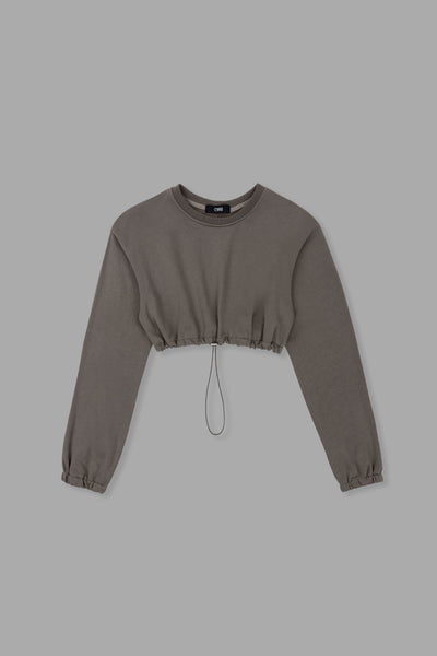 [EVERYDAY] Daily Basis Draw Cord Cropped Sweatshirt - Graphite