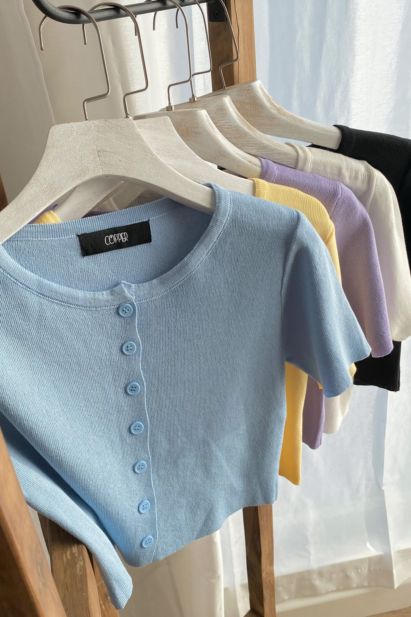 Girl Next Door Button Down Tee - Cloud