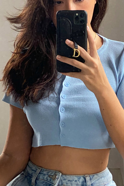 Girl Next Door Button Down Tee - Cloud