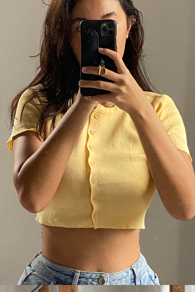 Girl Next Door Button Down Tee - Lemon